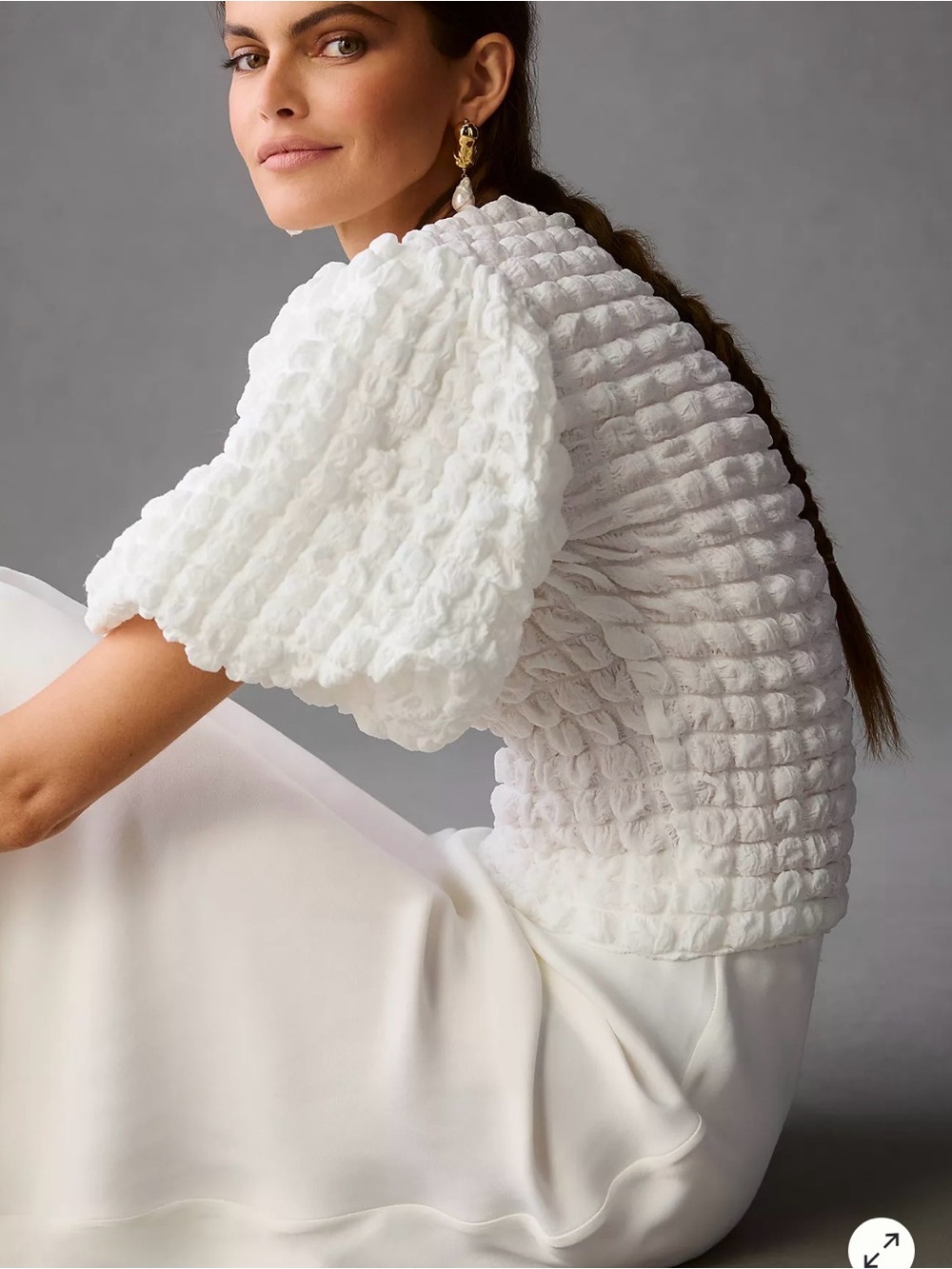 Muse White Textured Puff-Sleeve Top
